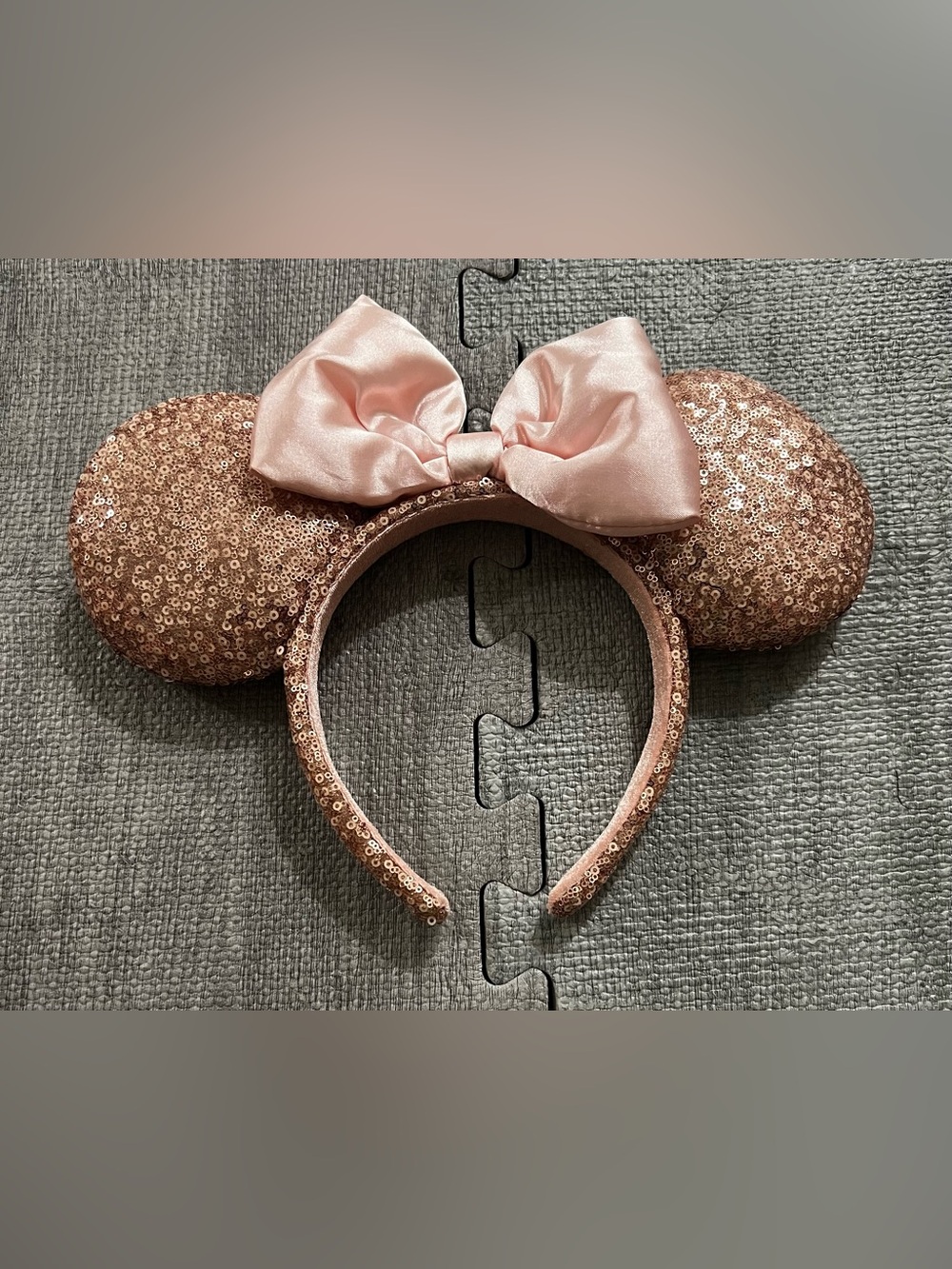 Disney Rose Gold Sequin Padded Mouse Ears Headband with Satin Bow